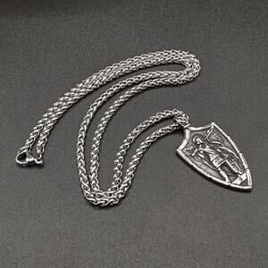 Archangel Saint Michael Necklace Sword Shield Stainless Catholic Christian NEW